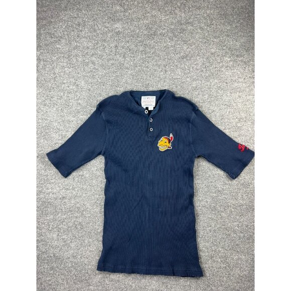 VNTG Mirage MLB Cleveland Indians Shirt Large Embroidered Logo Thermal Henley - Picture 1 of 7